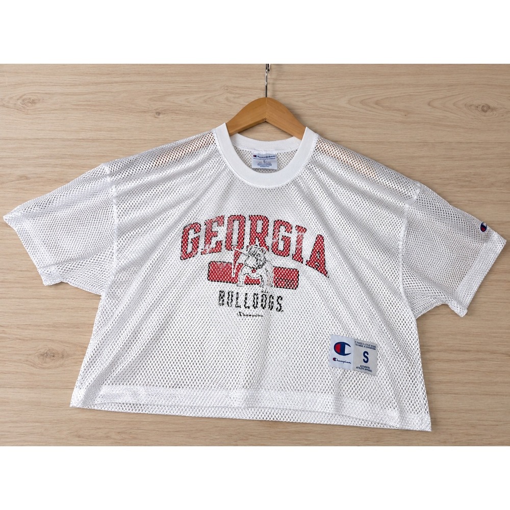 Champion Georgia Bulldogs Mesh Crop Top White Jersey Tee Womens Small UGA